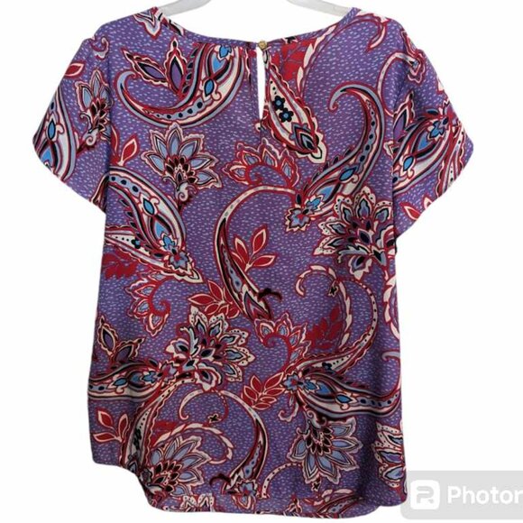 LIZ CLAIBORNE women's blouse purple blue red pattern size Small  W-139 - Picture 4 of 6